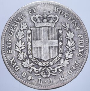reverse: VITTORIO EMANUELE II (1849-1861) 1 LIRA 1857 TORINO R AG. 4,84 GR. MB-BB/qBB