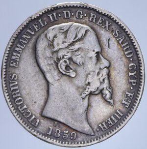 obverse: VITTORIO EMANUELE II (1849-1861) 1 LIRA 1859 MILANO R AG. 4,93 GR. qBB/BB