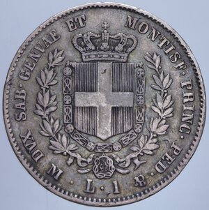 reverse: VITTORIO EMANUELE II (1849-1861) 1 LIRA 1859 MILANO R AG. 4,93 GR. qBB/BB