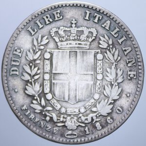 reverse: VITTORIO EMANUELE II (1859-1861) 2 LIRE 1860 FIRENZE R AG. 9,62 GR. MB/qBB