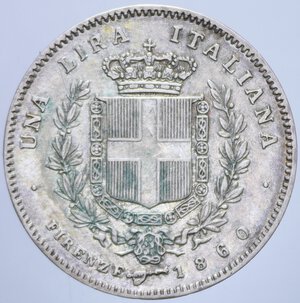 reverse: VITTORIO EMANUELE II (1859-1861) 1 LIRA 1860 FIRENZE AG. 4,98 GR. BB+