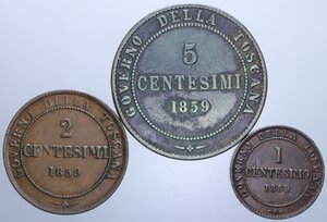 reverse: VITTORIO EMANUELE II (1859-1861) 5 - 2 - 1 CENT. 1859 LOTTO 3 MONETE VARIE CONSERVAZIONI