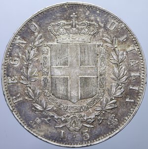 reverse: VITTORIO EMANUELE II (1861-1878) 5 LIRE 1875 MILANO AG. 24,94 GR. BB-SPL