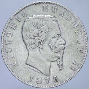obverse: VITTORIO EMANUELE II (1861-1878) 5 LIRE 1876 ROMA AG. 24,90 GR. BB