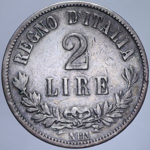 reverse: VITTORIO EMANUELE II (1861-1878) 2 LIRE 1863 NAPOLI VALORE NC AG. 9,72 GR. MB-BB/qBB