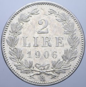 reverse: VECCHIA MONETAZIONE 2 LIRE 1906 ROMA R AG. 10,06 GR. SPL