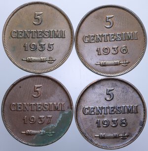 reverse: VECCHIA MONETAZIONE 5 CENT. 1935-1936-1937-1938 LOTTO 4 MONETE VARIE CONSERVAZIONI