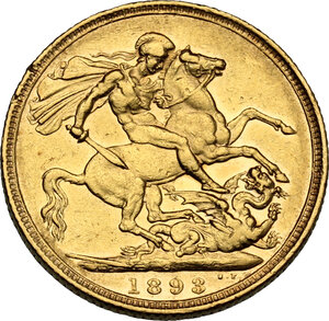 reverse: Australia.  Victoria (1837-1901). AV Sovereign 1893 S, Sidney mint