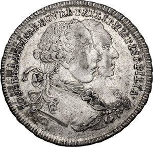 obverse: Austria.  Josef II (1765-1790), Emperor of the Holy Roman Empire. . Jeton 1760. Commemorating The Marriage of Josef II to Isabella von Bourbon-Parma in Vienna