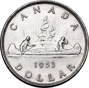 reverse: Canada.  Elizabeth II (1952 -). Dollar 1953