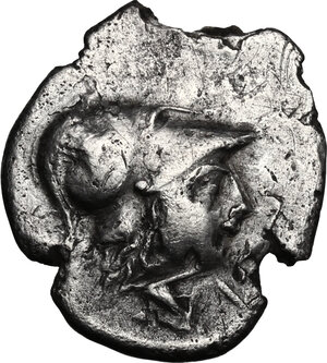 obverse: Corinthia, Corinth.  (?). AR Drachm, 4th century BC. Overstruck on uncertain undertype