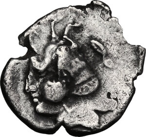 reverse: Corinthia, Corinth.  (?). AR Drachm, 4th century BC. Overstruck on uncertain undertype