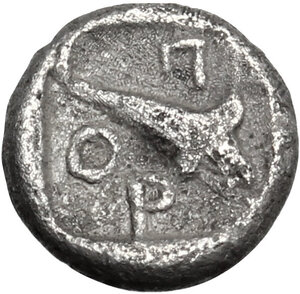 reverse: Island off Mysia, Pordosilene. AR Hemiobol, c. 400 BC