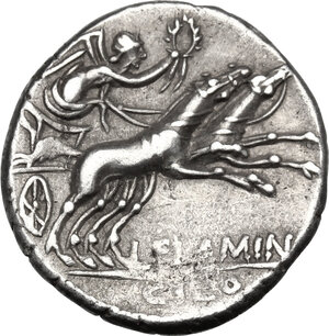 reverse: L. Flaminius Chilo.. AR Denarius, 109 or 108 BC