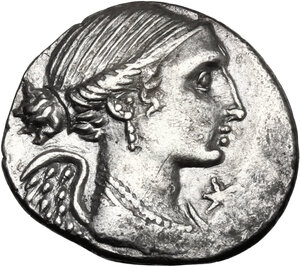 obverse: L. Valerius Flaccus.. AR Denarius, 108-107 BC