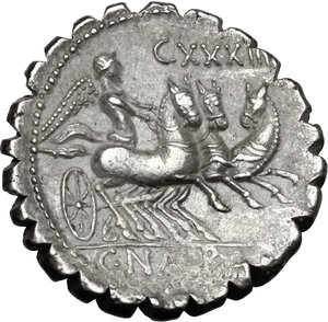 reverse: C. Naevius Balbus.. AR Denarius serratus, 79 BC