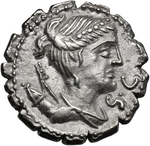 obverse: Ti. Claudius Ti. f. Ap. n. Nero.. AR Denarius serratus, 79 BC