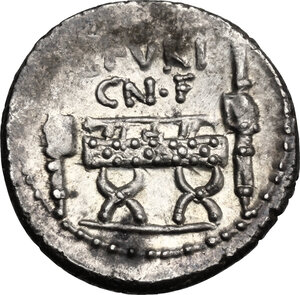 reverse: L. Furius Cn. f. Brocchus.. AR Denarius, 63 BC