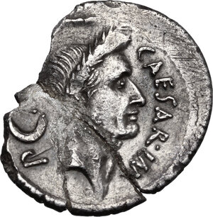 obverse: Julius Caesar.. AR Denarius, 44 BC. L. Aemilius Buca moneyer