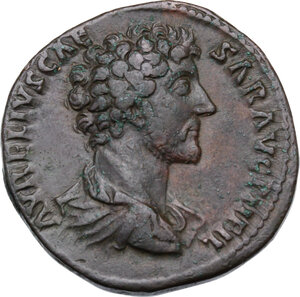obverse: Marcus Aurelius as Caesar (139-161).. AE Sestertius, 153-154 AD
