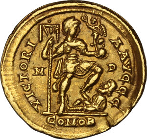 reverse: Honorius (393-423).. AV Solidus, Mediolanum mint, 402-423 AD