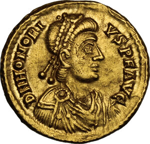 obverse: Honorius (393-423).. AV Solidus, Ravenna mint