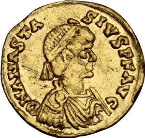 obverse: Ostrogothic Italy. Theoderic. As king of the Goths, 474/5-493, or ruler of Italy, 493-526. . AV Tremissis in the name of Anastasius I. Rome mint. Struck 491-518