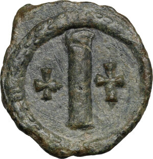 reverse: Tiberius II Constantine (578-582).. AE Decanummium, Ravenna mint