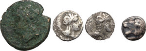 obverse: Greek Italy and Greek Asia. Multiple lot of four (4) unclassified silver (3) and bronze (1) issues