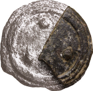 reverse: Uncertain of Inland Etruria.  Archaic wheel/three crescent series.. Large fragment of AE Cast Quadrans, 3rd century BC