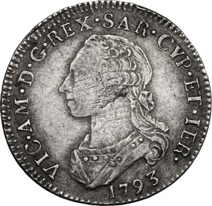 obverse: Vittorio Amedeo III (1773-1796).. Quarto di scudo 1783, Torino