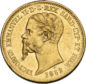 obverse: Vittorio Emanuele II  (1849-1861).. 20 lire 1852 Genova