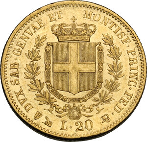 reverse: Vittorio Emanuele II  (1849-1861).. 20 lire 1852 Genova