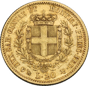 reverse: Vittorio Emanuele II  (1849-1861).. 20 lire 1858 Genova
