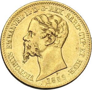 obverse: Vittorio Emanuele II  (1861-1878). 20 Lire 1859 Torino