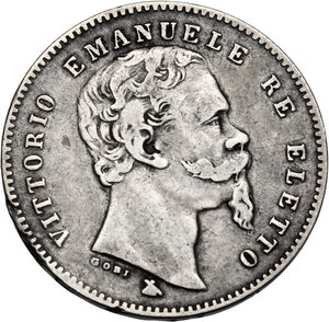 obverse: Vittorio Emanuele II, Re Eletto (1859-1861).. Lira 1860 Firenze