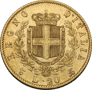 reverse: Vittorio Emanuele II  (1861-1878). 20 Lire 1865 Torino