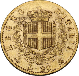 reverse: Vittorio Emanuele II  (1861-1878). 20 Lire 1863 Milano