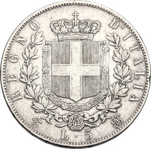 reverse: Vittorio Emanuele II  (1861-1878).. 5 Lire 1862 Torino