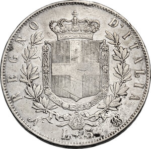 reverse: Vittorio Emanuele II  (1861-1878).. 5 Lire 1865 Napoli