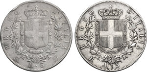 reverse: Vittorio Emanuele II  (1861-1878).. 5 Lire 1870 Milano