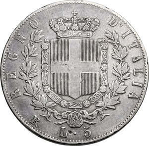 reverse: Vittorio Emanuele II  (1861-1878).. 5 Lire 1872 Roma