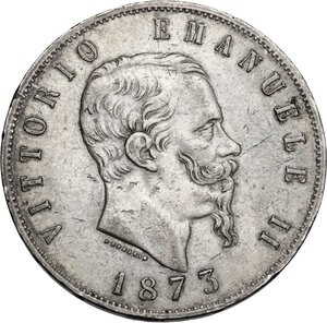 obverse: Vittorio Emanuele II  (1861-1878). 5 lire 1873 Milano