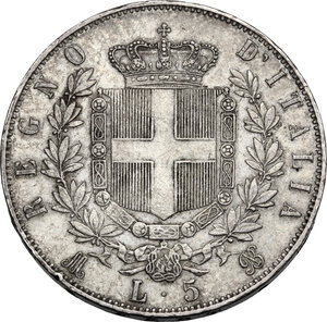 reverse: Vittorio Emanuele II  (1861-1878). 5 lire 1873 Milano