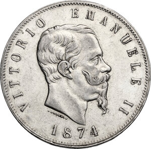 obverse: Vittorio Emanuele II  (1861-1878).. 5 Lire 1874 Milano