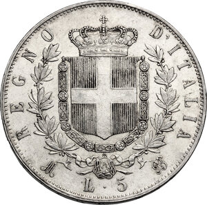 reverse: Vittorio Emanuele II  (1861-1878).. 5 Lire 1874 Milano