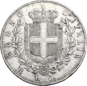 reverse: Vittorio Emanuele II  (1861-1878).. 5 Lire 1875 Roma
