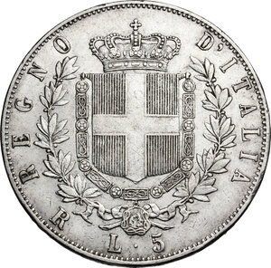 reverse: Vittorio Emanuele II  (1861-1878).. 5 Lire 1876 Roma