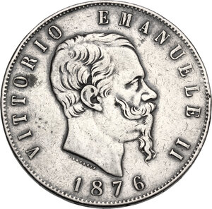 obverse: Vittorio Emanuele II  (1861-1878). 5 lire 1876 Roma