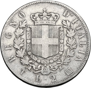 reverse: Vittorio Emanuele II  (1861-1878).. 2 Lire 1863 Torino
